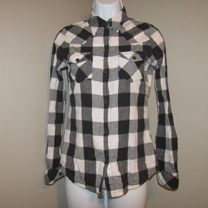 Delia*s Shirt Top Plaid Black White Sz S Cotton